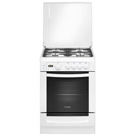  Газовая плита Гефест ПГ6100-03 белый, 85х60х60см, газовая духовка 52л, вертел, электроподжиг в поворотных ручках, газ-контроль духовки, газ-контроль конфорок, чугунные решетки, дисплей 