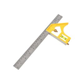  Линейка строительная с угольником и уровнем Deli DL7300Y 300мм, нержавеющая сталь, пузырьковый уровень 