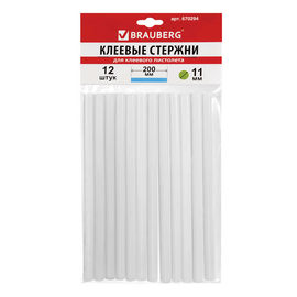  Клеевые стержни BRAUBERG 670294 диаметр 11мм, длина 200мм, прозрачные, комплект 12шт европодвес 