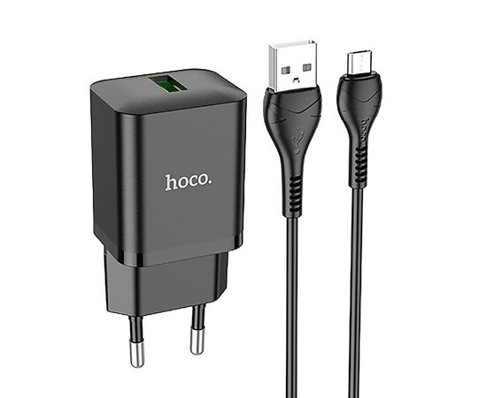  Адаптер Сетевой с кабелем Hoco N26 Maxim QC3.0 Micro (black) (213941) 