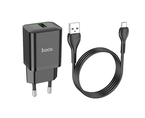  Адаптер Сетевой с кабелем Hoco N26 Maxim QC3.0 Micro (black) (213941) 