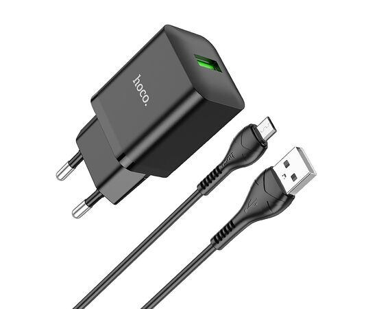  Адаптер Сетевой с кабелем Hoco N26 Maxim QC3.0 Micro (black) (213941) 
